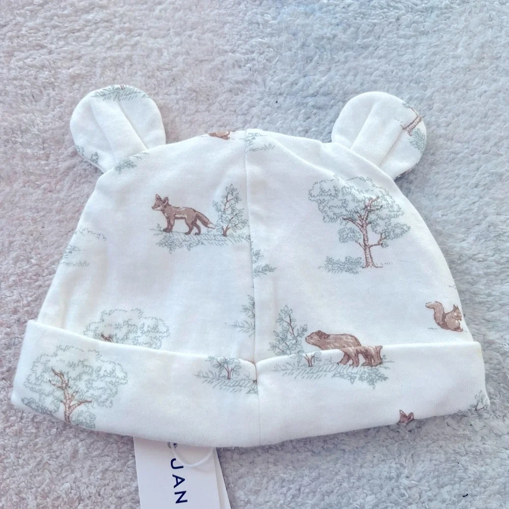 Janie and Jack Woodland Toile Animal Print Baby Hat - 0-3 Months